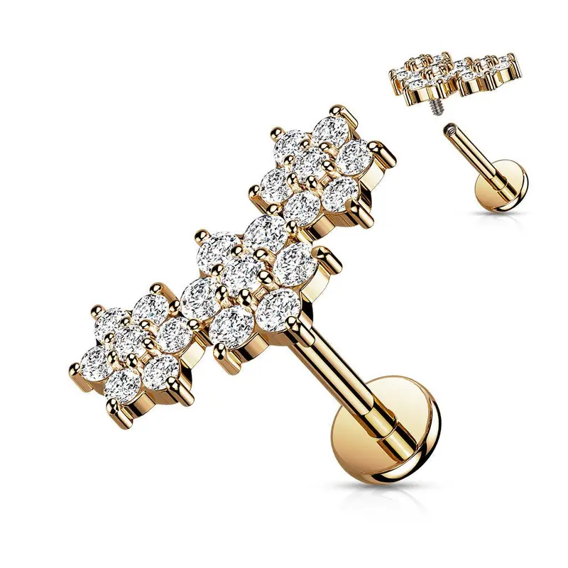 TRIPLE FLOWER CRYSTAL FLAT BACK LABRET 5
