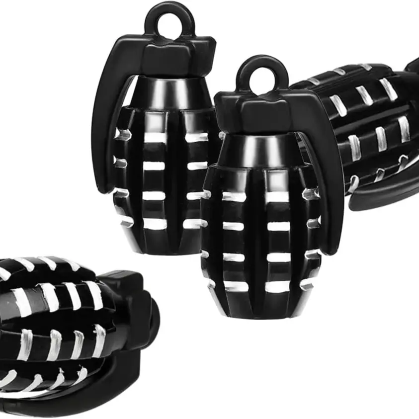 Black Grenades Premium Universal Car/Bike Dust Valve Caps - Set of Four