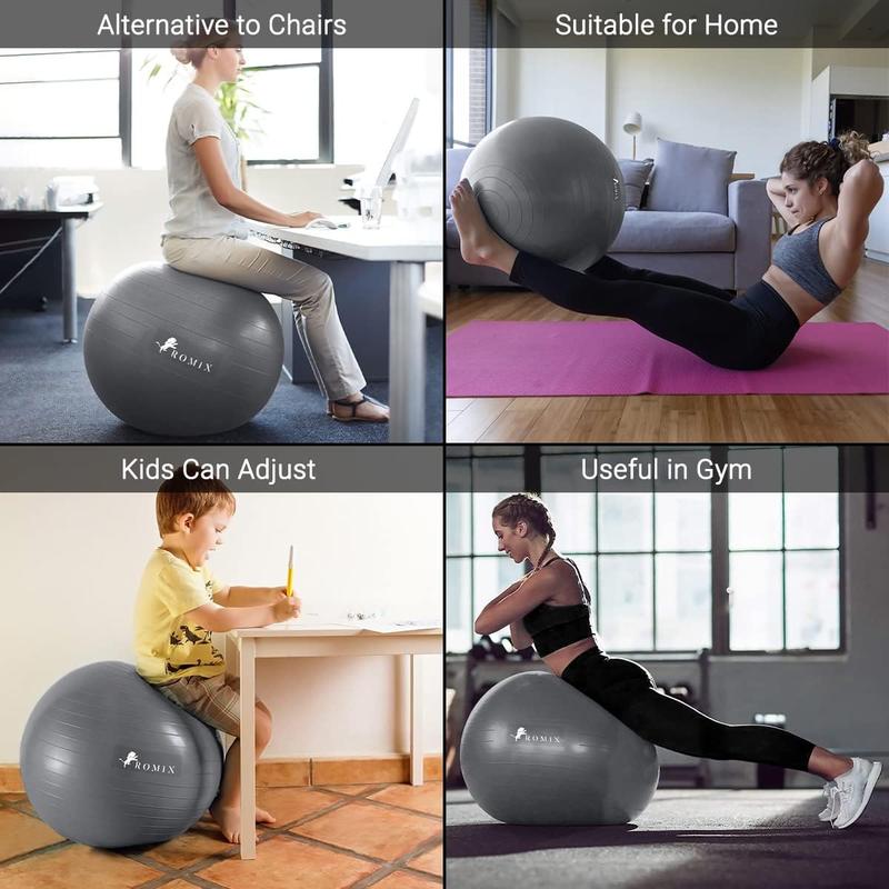 ROMIX Exercise Ball, 55cm 65cm 75cm Anti-burst Extra Thick Birthing Pregnancy Ball with Pump, Fitness Swiss Gym Yoga Ball for Labour Stability Pilates Balance Ball Workout Physical Therapy SILVER 5