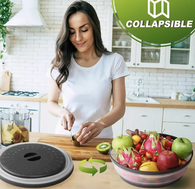 Collapsible Microwave Food Cover, 1 Count Round Shaped Microwave Plate Cover with Steam Hole, Food Cover for Fruit & Vegetable, Kitchen Accessories 4