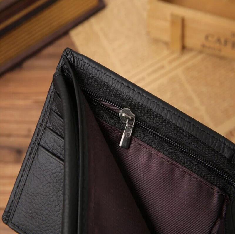 Designer Mens Leather Wallet - 1 ID Window - 1 Coin Zip Pocket - 2 Note Compartment - 5 Credit Card RFID SAFE Contactless Card Blocking ID Protection 7