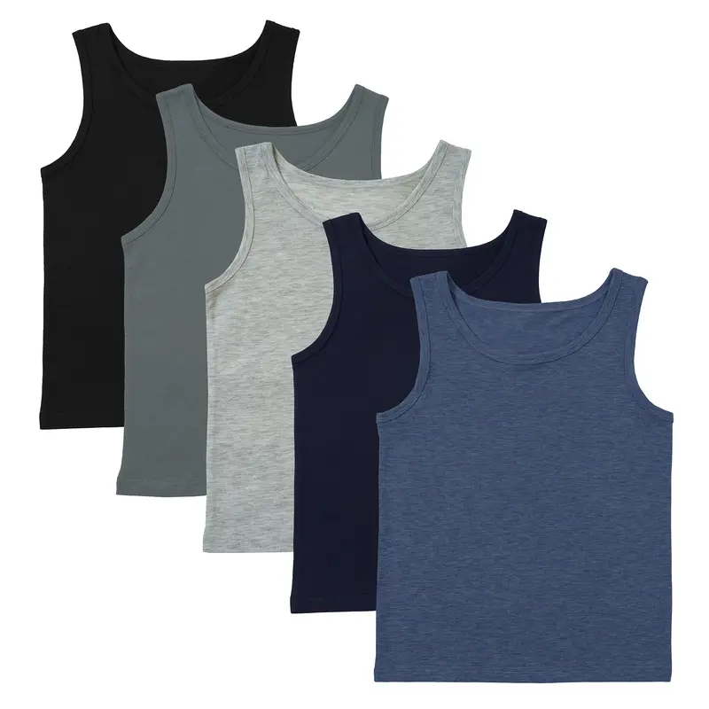 Boys 5 Pack Vests Underwear Sleeveless Kids 100% Cotton White Size 4-13 Years 5