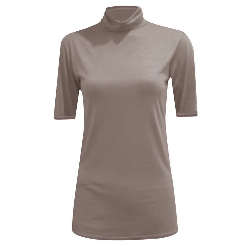 EFTINAN Ladies Womens Short Sleeve Polo Neck Top Plain Stretch Turtle Neck Shirt UK 8-26 turtleneck white tops 4