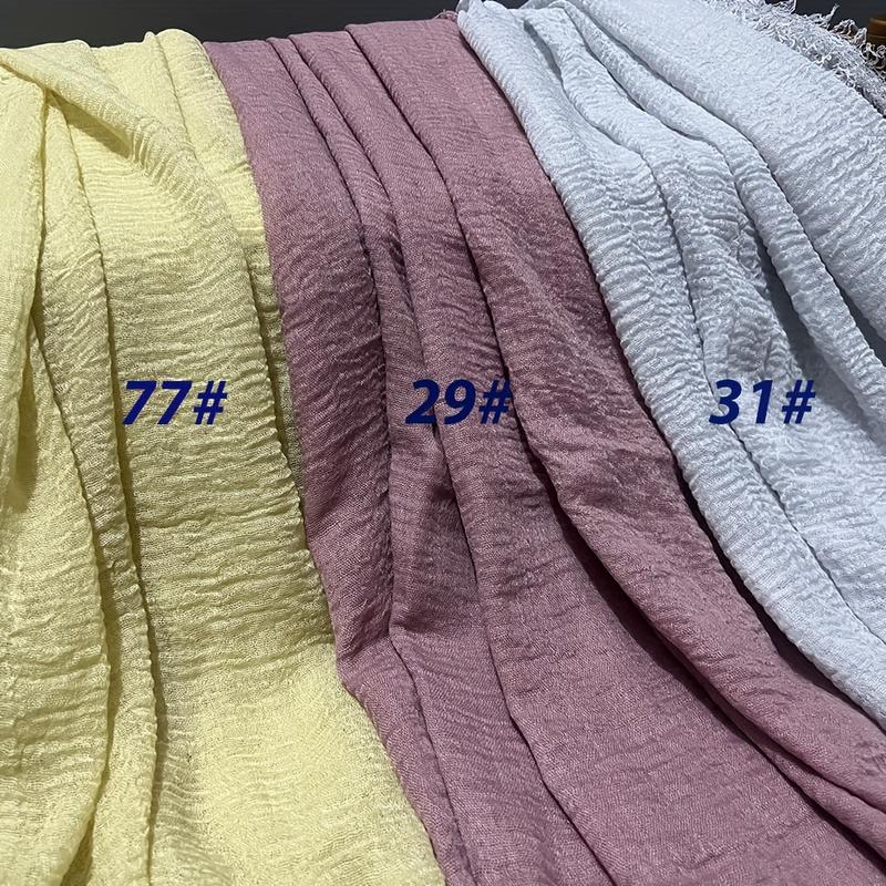 3pcs hot-selling classic high-quality solid color bubble pleated long scarf headscarf, four-season Muslim style hijab shawl, light, soft, skin-friendly, breathable and warm, suitable for daily travel and gatherings 5