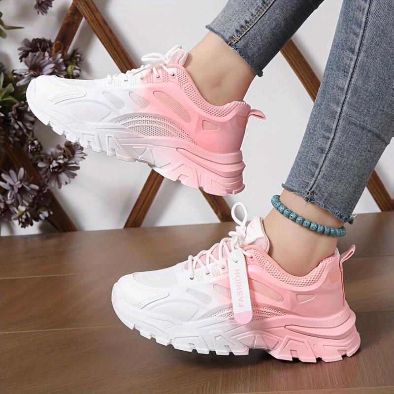 Product Introduction of Women's Gradient Chunky Sneakers, Fashion Lace Up Low Top Running Trainers, All-Match Sports Shoes 0