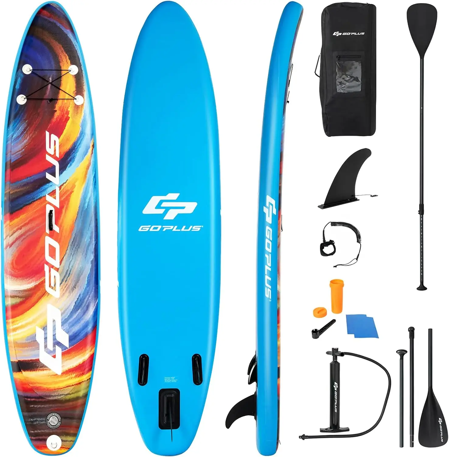 COSTWAY - 10.5FT/11FT Inflatable Stand Up Paddle Board, 6" Thick SUP Board with Adjustable Aluminium Paddle, Hand Pump, Removable Fin, Leash and Backpack Bag for All Skill Levels