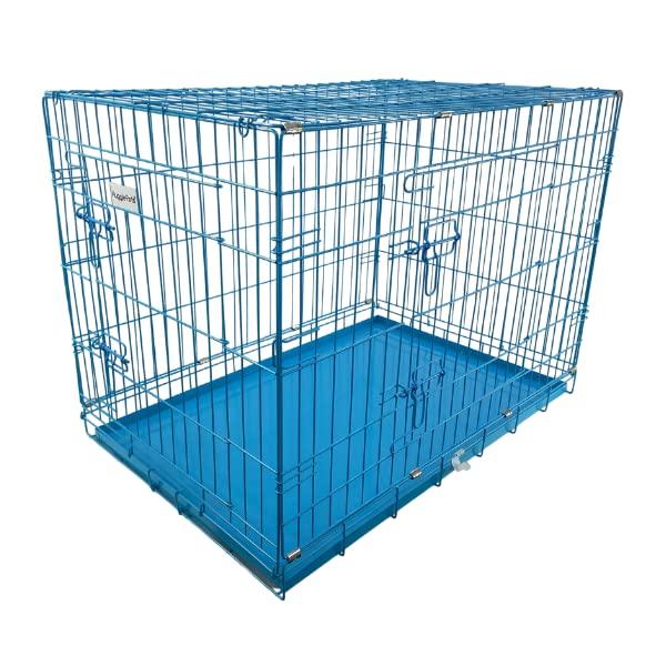 HugglePets Blue Metal Dog Puppy Cage Foldable Large 91cm Dual Door with Locks, Car Home and Travel Crate 7
