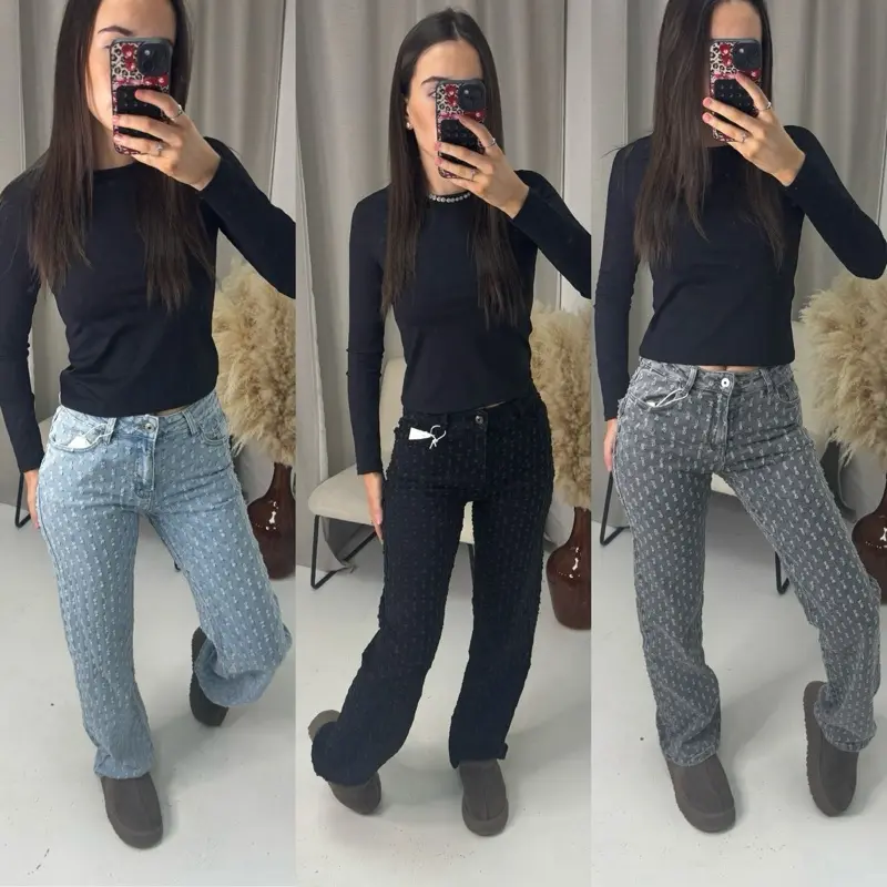 ROSY Pattern Stretchy Comfy Casual High Waist Viral Straight Leg Jeans - 655