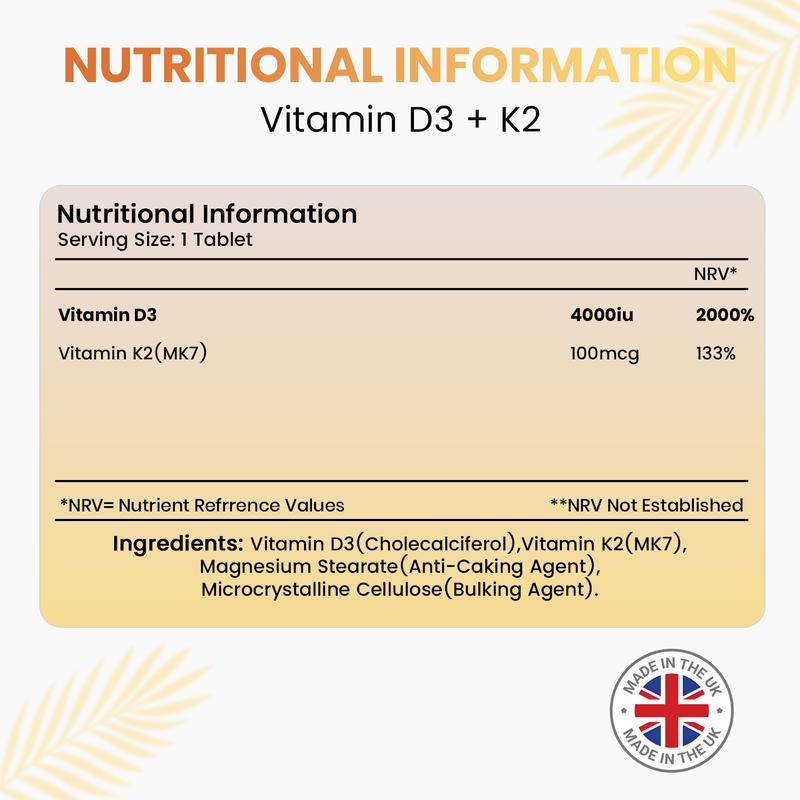 Vitamin D3 + K2 - 365 Tablets (1 Year Supply) - D3 4000iu + K2 100mcg - 3rd Party Lab Tested - Made in UK - ReBirth Wellness - Healthcare, cortisol boost 3