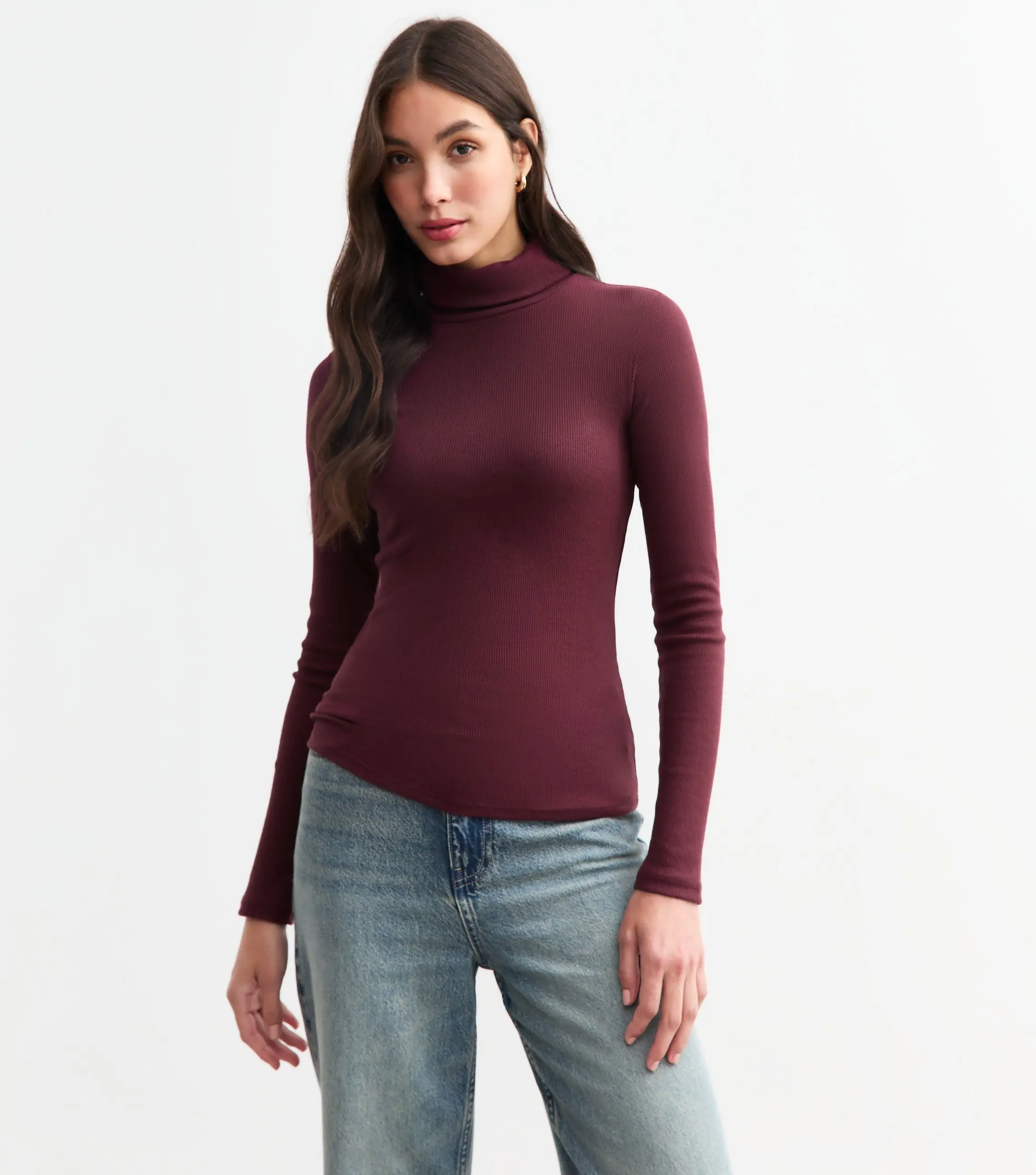 Rib Roll Neck Top for Women - Fashionable and Comfortable - Womenswear ribbed and soft Top, Turtleneck & Slim long sleeves Casual  High Neck Basic Longsleeves Casual Knitwear