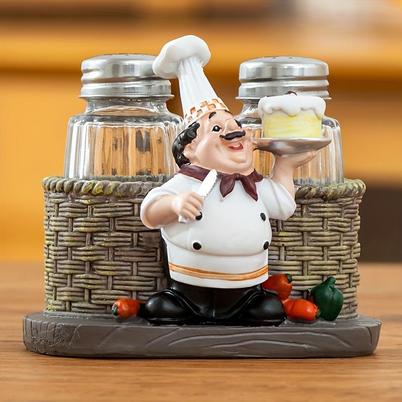Product Introduction of Funny Salt And Pepper Shakers With Chef Figurines Holder, Resin Chef Ornament Spice Jars Holder Restaurant Kitchen Decor 3