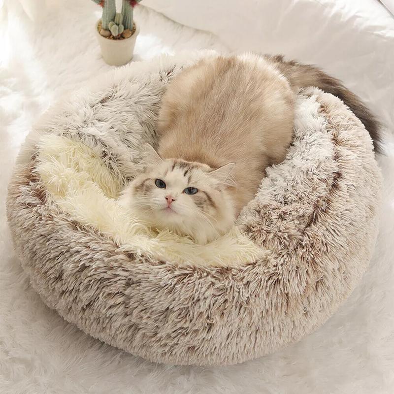Pet Dog Cat Bed Round Plush Kitten Warm Sleeping Nest Bed Cat Igloo Cave House 4
