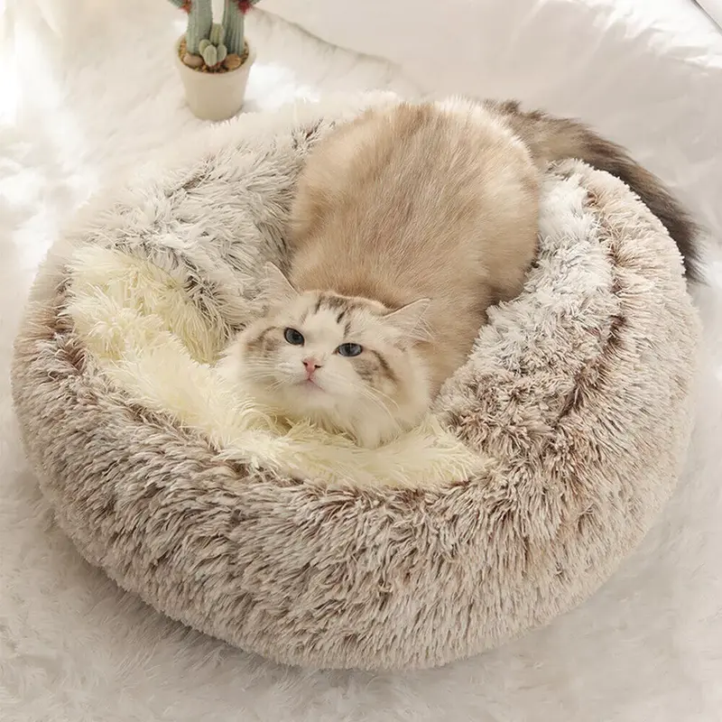 Pet Dog Cat Bed Round Plush Kitten Warm Sleeping Nest Bed Cat Igloo Cave House 4