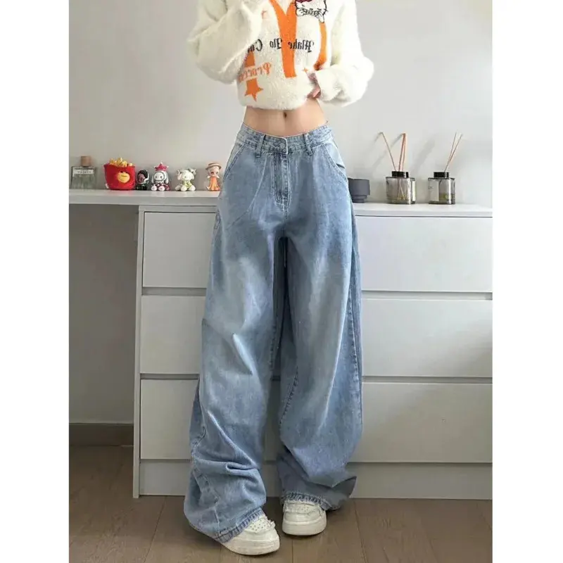 Hello Kitty Sanrio Y2k Denim Pants Retro Letter Embroidery Jeans High Waist Loose Wide Leg Trousers High Street Pants For Women 1
