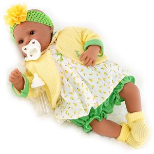 BiBi Doll Reborn 20" Open Eyes Ethnic Black Baby Doll Girl Yellow Clothes & Accessory