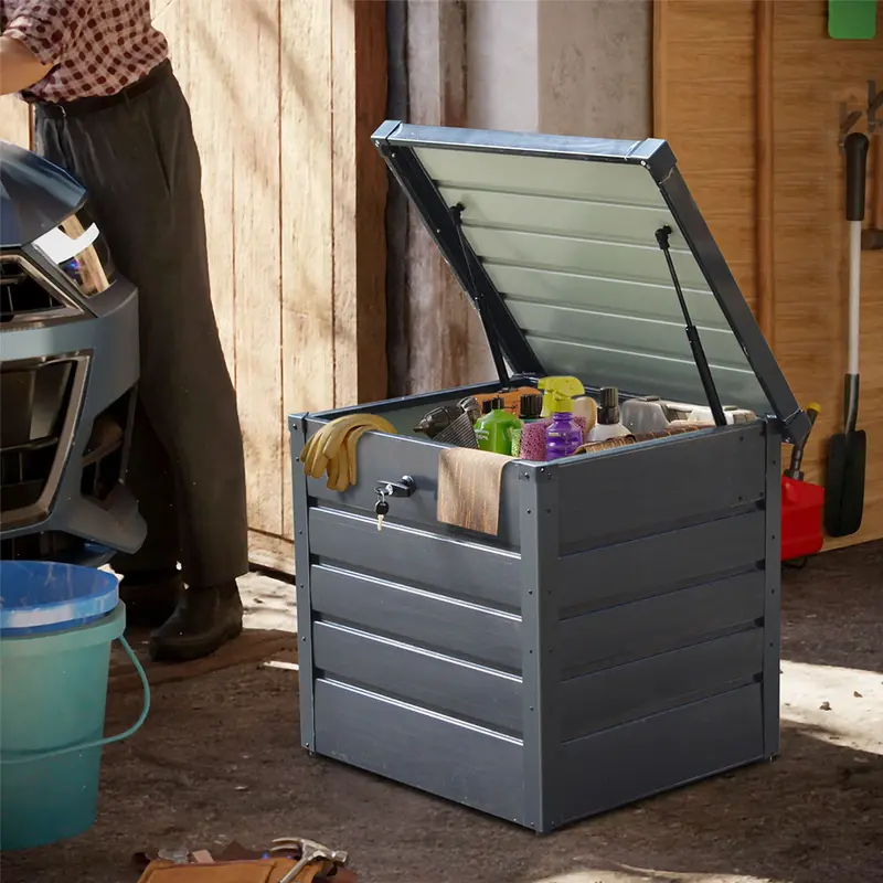 Livingandhome 200L/600L Large Outdoor Garden Metal Storage Box with Lid Lockable,Weather and Fade Resistant,Doubles as Storage Organiser Bench Room 6