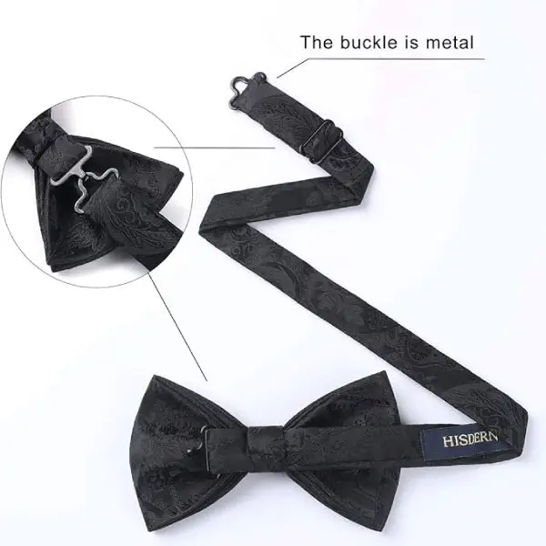 Men's Solid Color Pre-tied Bow Tie Adjustable Tuxedo Two Layer Bow Tie and Pocket Square Set with Gift Box 8