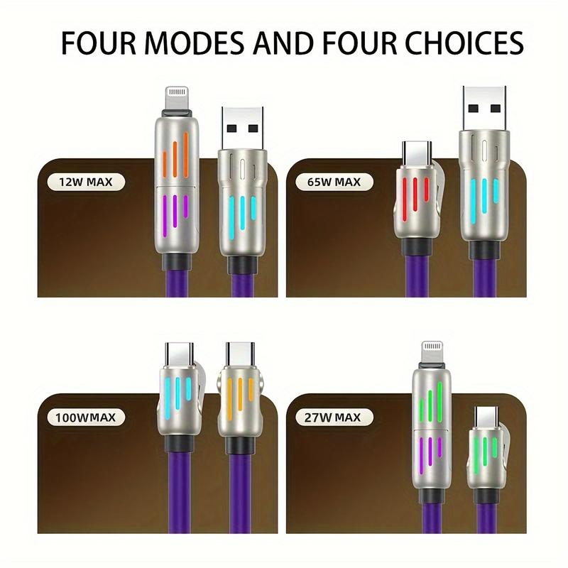 Product Introduction of 100W 4in 1 Functional Super Fast Charge USB Type C Liquid Silicone Aluminum Alloy Data Cable for iPhone for SamSung Xiaomi Redmi, Oneplus, And Xiaomi OnePlus, USB C Charging & Data Sync Cord Wire 2