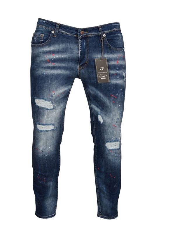 New Georgio Peviani Jeans Patchwork Paint Splatter Distressed Ripped Denim Jeans 3