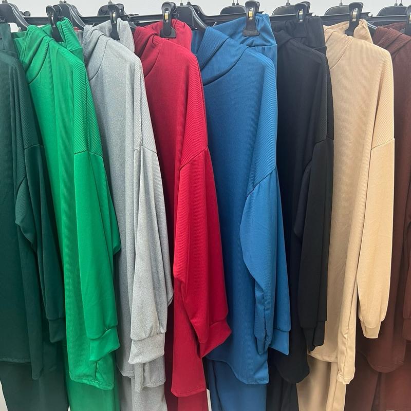 (KELLY) PORTEAPORTE FASHION - Long Sleeve  Woman’s Fashion Clothing - PLUS SIZE Lightweight Ribbed Spring Hoodie and Joggers Loungewear Suit - 10-26 Womenswear Comfortable Matching 5