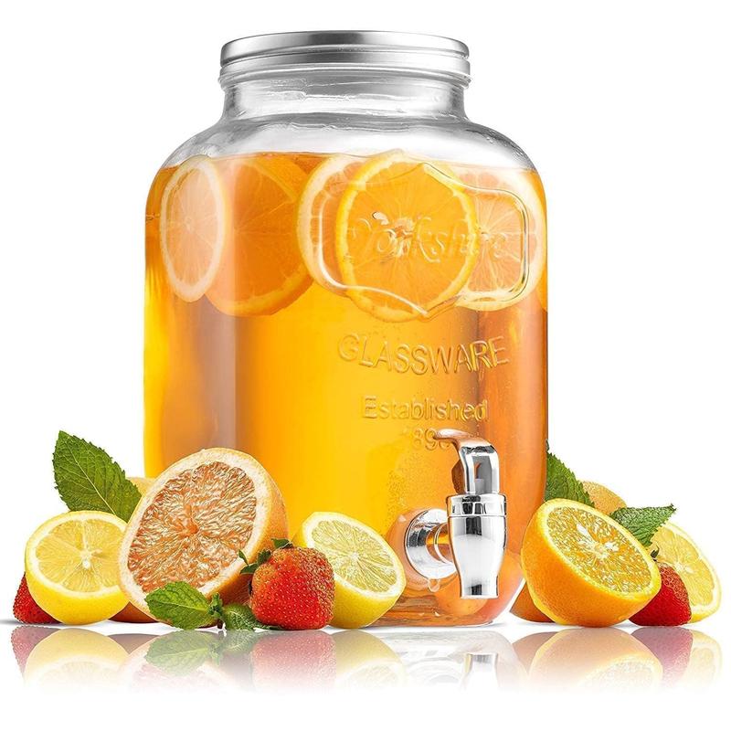 8L Glass Vintage Beverage Drinks Dispenser on Metal Stand Cocktail Jar with Tap  Mason Jar Serving Transparent Classic Drinkware Jug Bottle Set Pour Tin 5