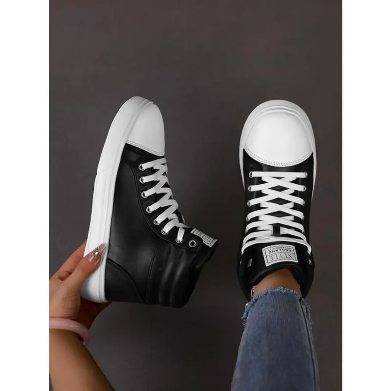 Sporty Women's Patched Lace Up High Top Walking Shoes, Fashionable Comfortable Sports Shoes for Daily Wear, Female All-Match Round Toe Sneakers for Daily Wear 6