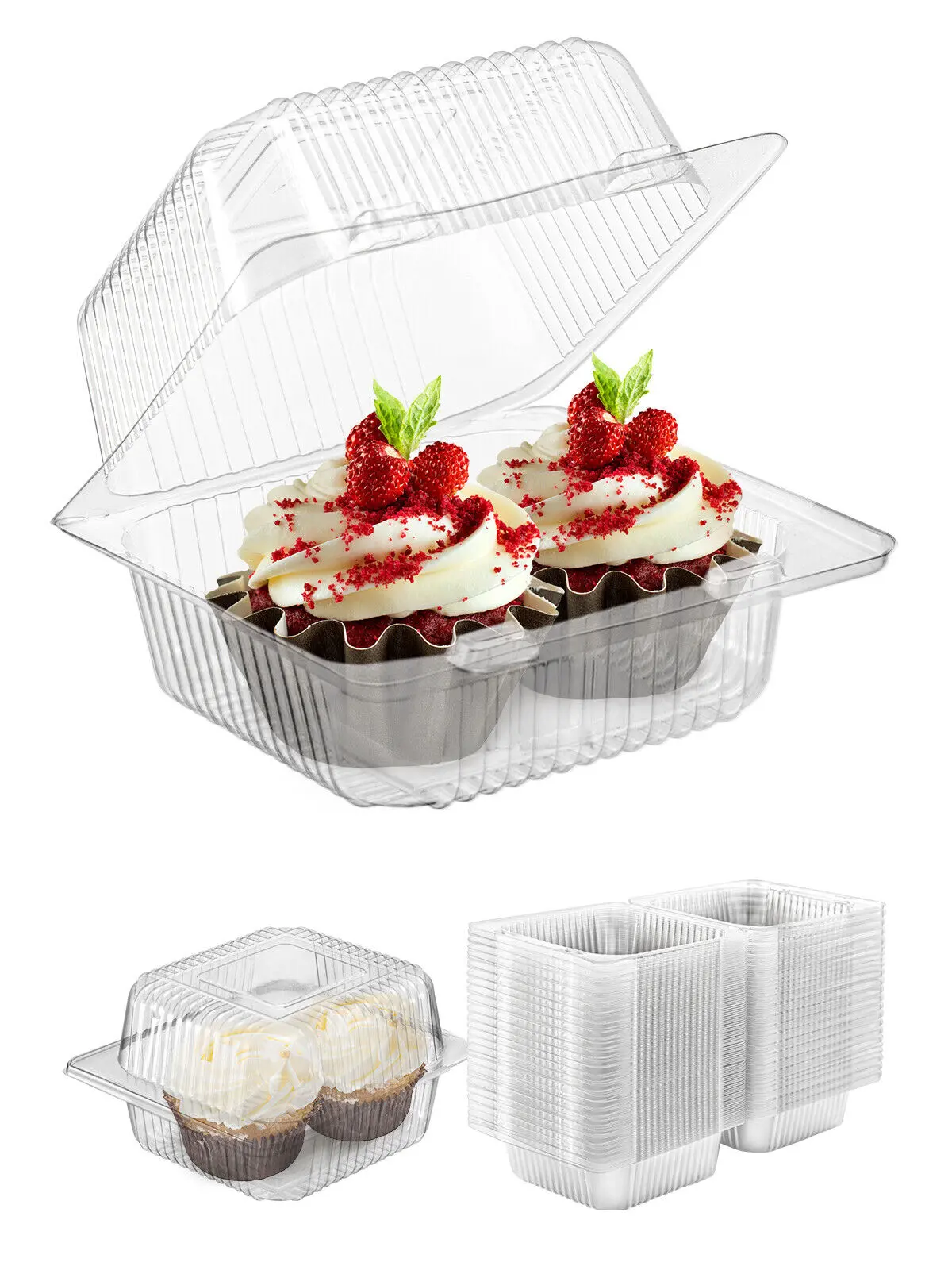 100 Pack Clear Plastic Cupcake Containers with Lids for Home Baking, Parties, Weddings, and Birthdays - Bakeware, Utensils