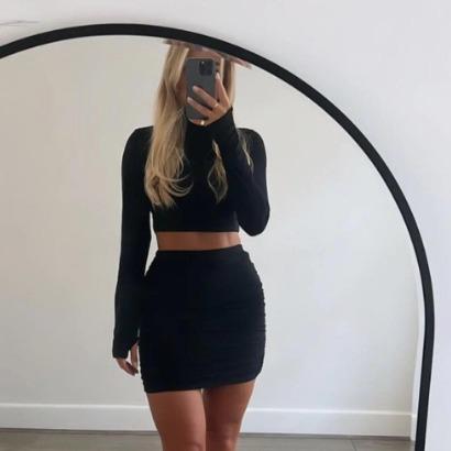 Long Sleeve Ruched Mini Skirt Co-Ord Set 0