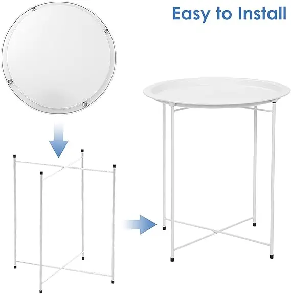 Tray Metal Side Table 47x50cm Small Side Table With Removable Round Tray Round Coffee Table for Outdoor or Indoor for Home Kitchen White 2