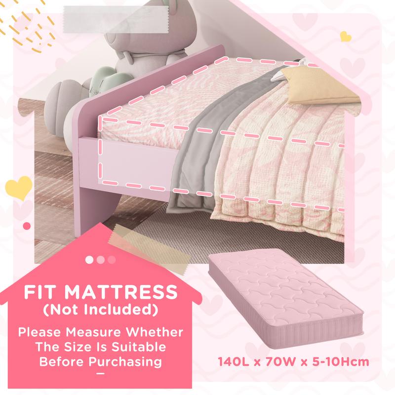 ZONEKIZ Toddler Bed Frame, Kids Bed Cat Design Princess Bed Bedroom Furniture with Guardrails, for 3-6 Years Old, 143L x 74W x 72Hcm - Pink 6