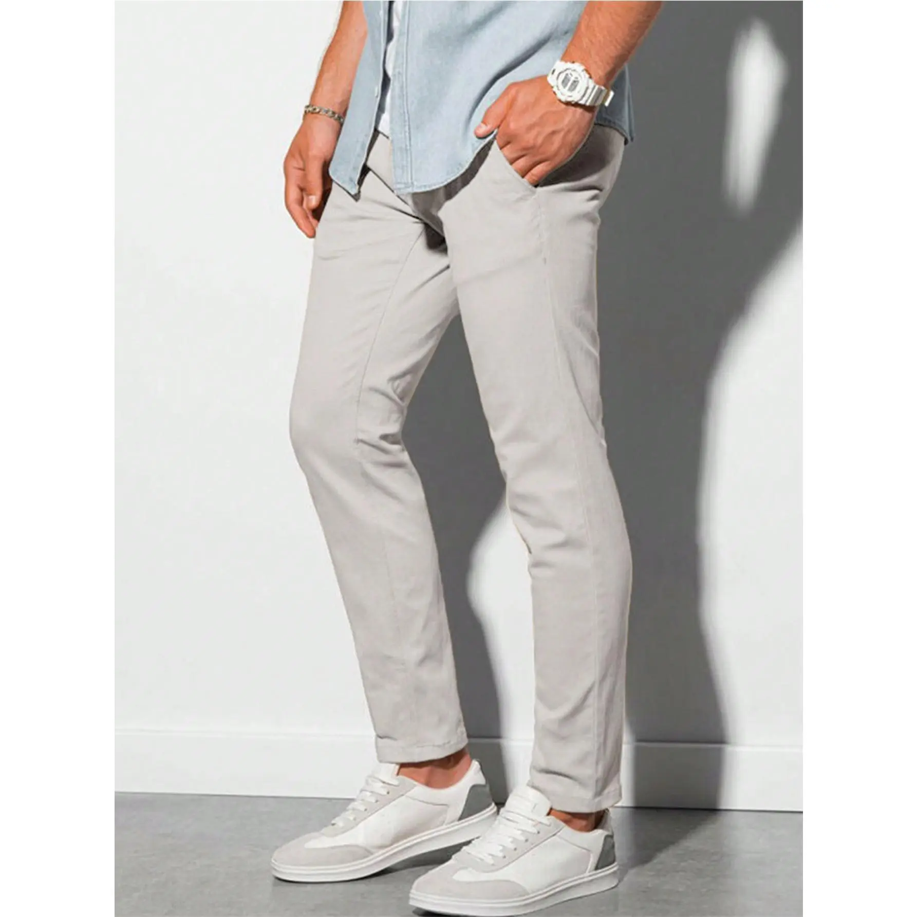 Manfinity Homme Men's Solid Color Slim Fit Casual Pants Fabric Menswear