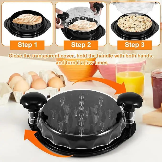 Chicken Shredder Tool with Clear Lid Non-Slip Chicken Breast Shredder with Handle Visible Meat Chopper Machine BPA Free Beef Chopper Machine Twist Dishwasher Safe for Home Kitchen Utensils 4