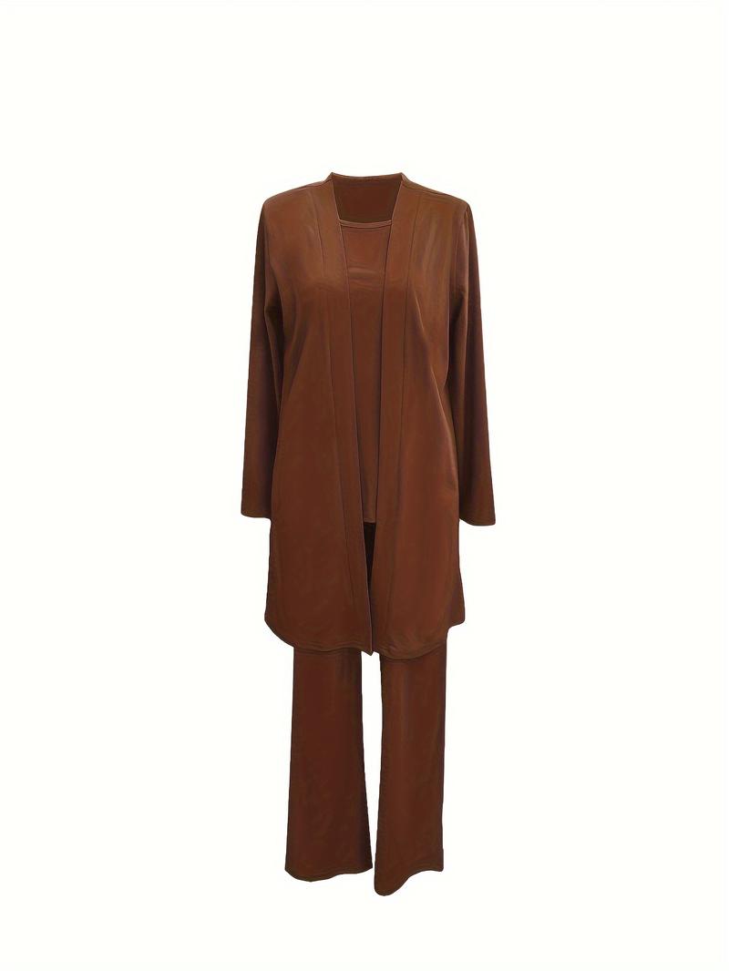 Product Introduction of Casual Three-piece Solid Set, Long Sleeve Cardigan & Top & Long Pants Outfits, Women's Clothing 8
