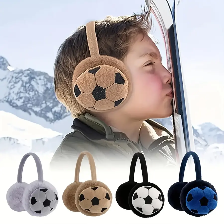 1pc Soccer-Themed Women's Winter Knit Earmuffs - Polyester, Warm Plush Ear Warmers