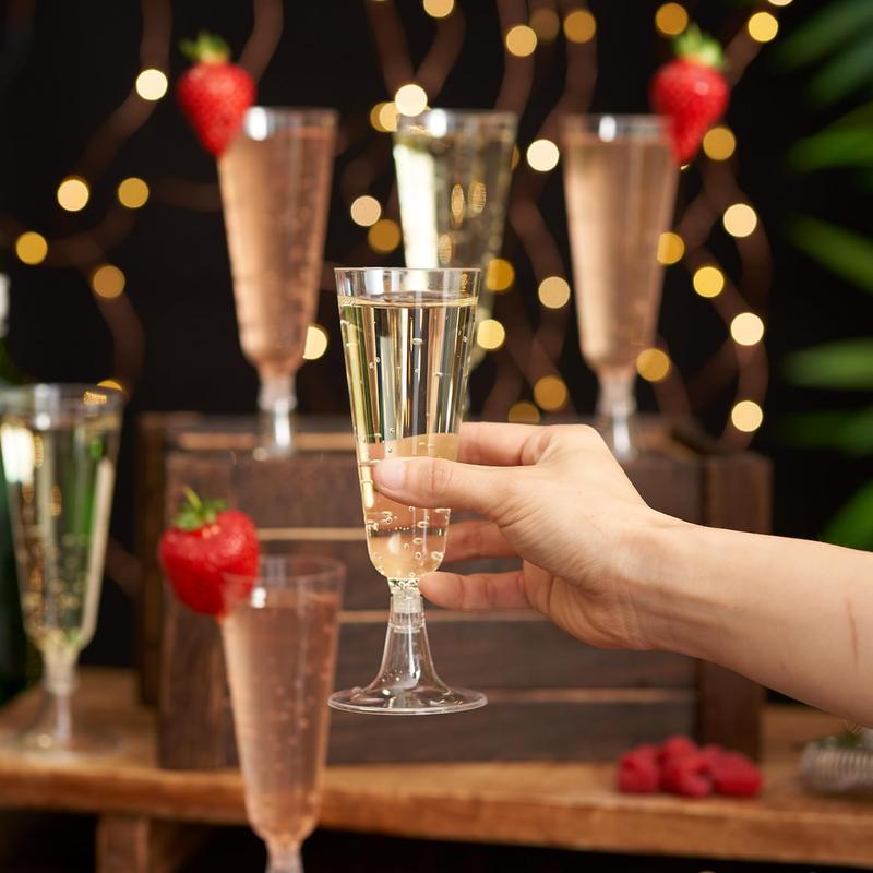 24 Premium Elegant Clear Plastic Champagne Flutes, 160ml - Reusable Toasting Glasses, Cocktail Prosecco Glasses for Weddings, Birthdays, Christmas, BBQ & Garden Parties Beach Drinkware Sturdy 3