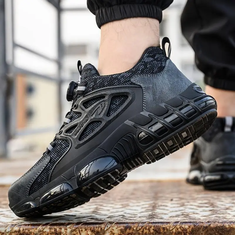 Safety Composite Toe Sneakers for Men & Women, Lightweight Non-Slip Work Shoes, Air Cushion, Low Top, Fabric Upper, PVC Sole, Round Toe, for Hiking, Outdoor, Daily Wear, All-Season