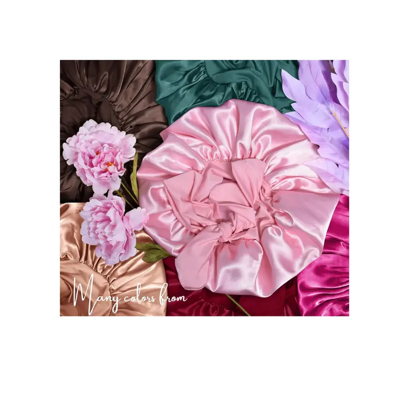 Sleeping Silk Head Cover with Tie Band Hair Wrap Silk Sleep Cap for Curly Long Braid Tresse Haircare 3