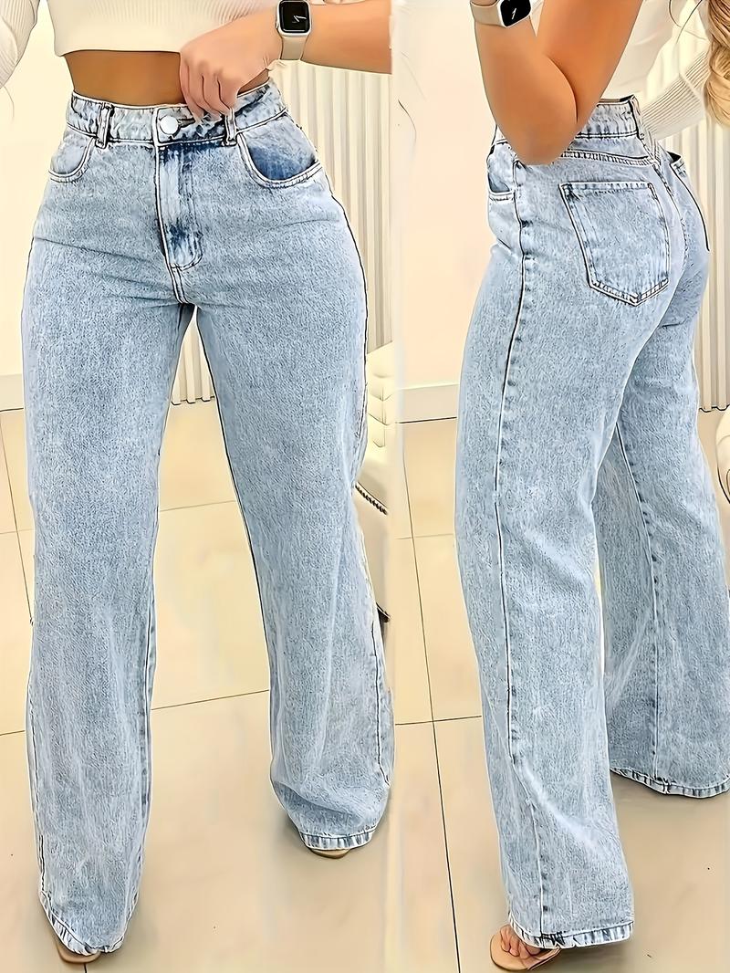 Product Introduction of Ultra-Comfortable High-Waisted Stretchy Jeans for Women - Four-Season Cotton Polyester Blend Straight Leg Pants with Snowflake Pattern, Machine Washable, Breathable, and Soft Fabric for Everyday Wear 1