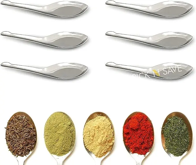 Small Mini Measuring Spoons, Stainless Steel, Perfect for Spice Jars, Masala Dabba Spice Spoon, Storage Tins, Coffee, Tea, Condiments, Sugar, Honey, Milk Powder, Ice Cream - Set of 6 Cutlery Tableware Teaspoon 0