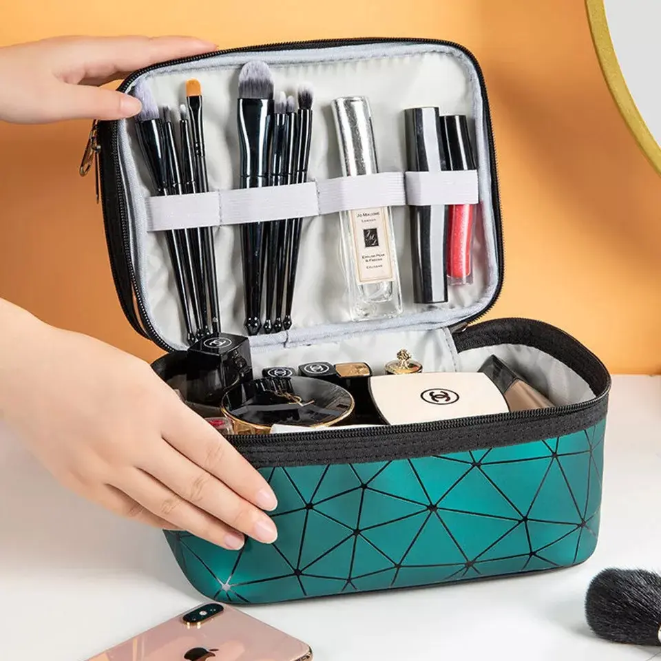 Large Double Layer Toiletry Cosmetic Bag Vanity Storage Pouch Travel Makeup Case