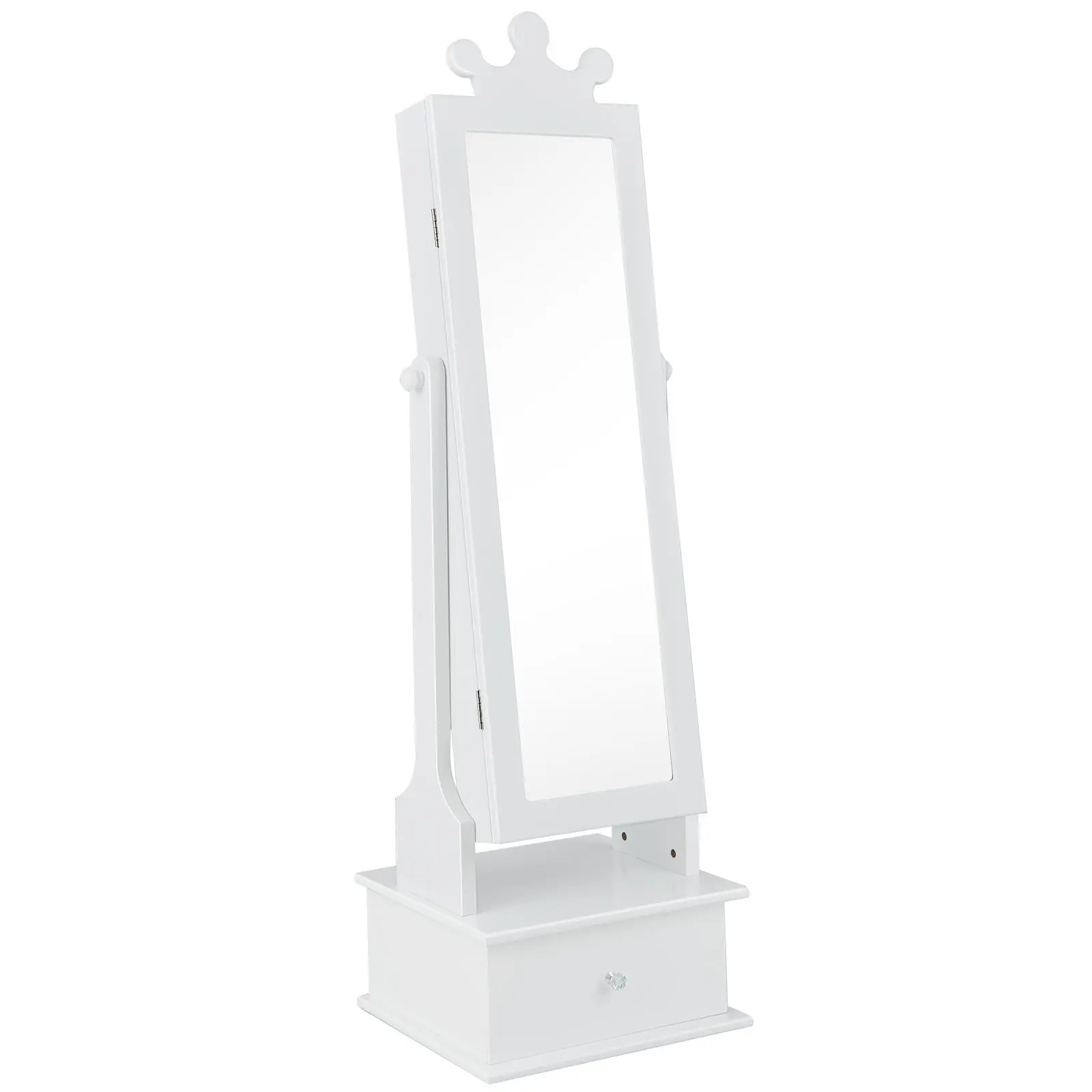 COSTWAY Kids Jewelry Cabinet Armoire with Full Length Mirror and 3 Storage Drawers