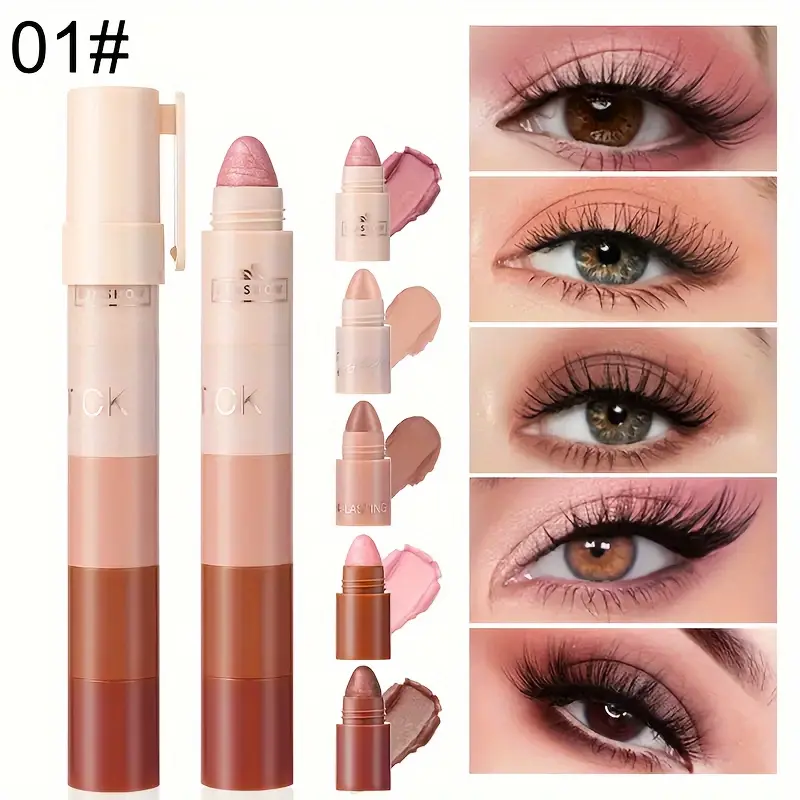 5-Step Lazy Eye Shadow Stick, Highlighter, Natural Eyeshadow Pencil, Non-Fly Powder, Easy Application, Portable Eyeshadow, Matte & Shimmer Finish, Brown & Golden Tones, 9-18 Shades, Beauty & Personal Care 4