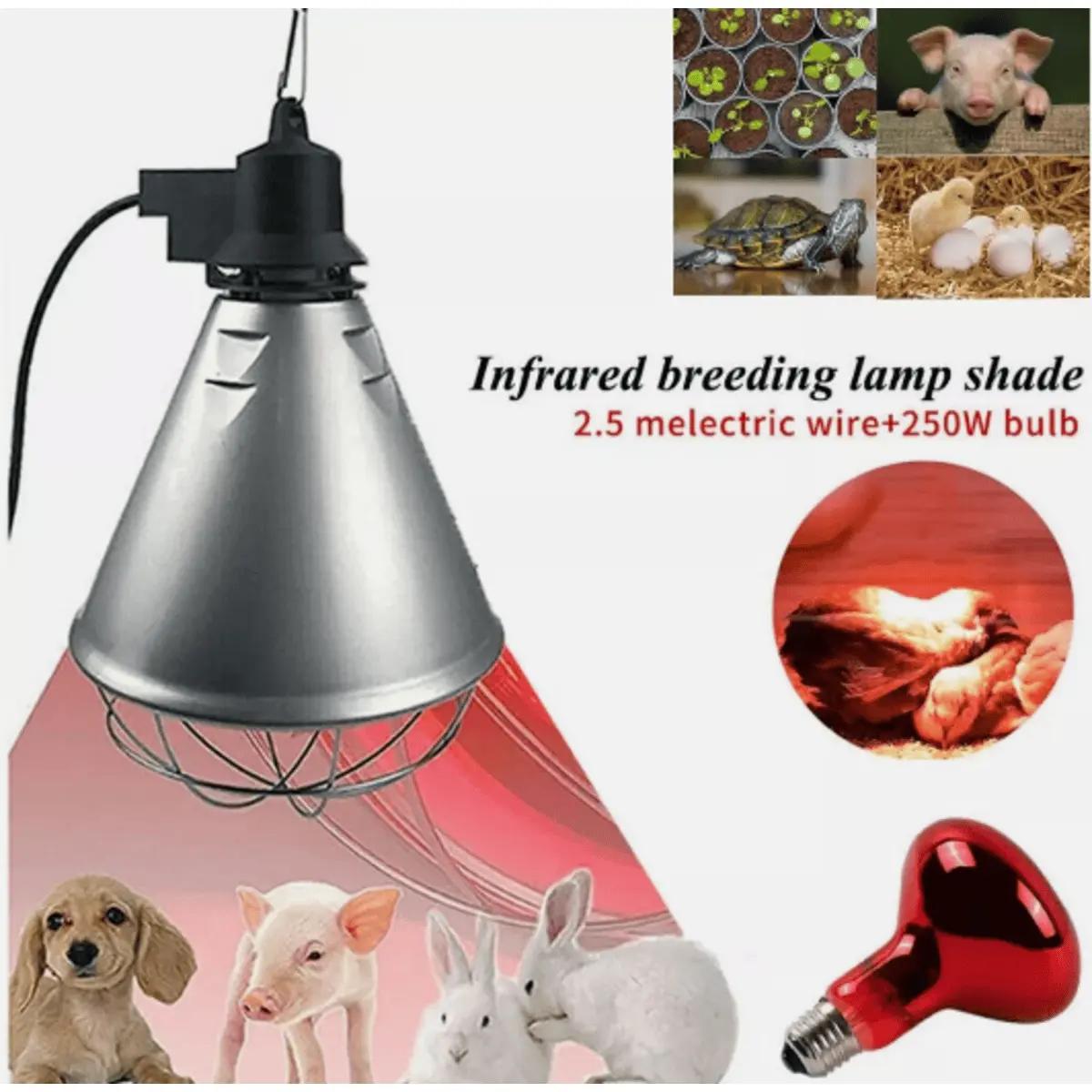 Infared Heat Lamp + 250w for Poultry, Puppies, Dogs, Kittens, and Piglets