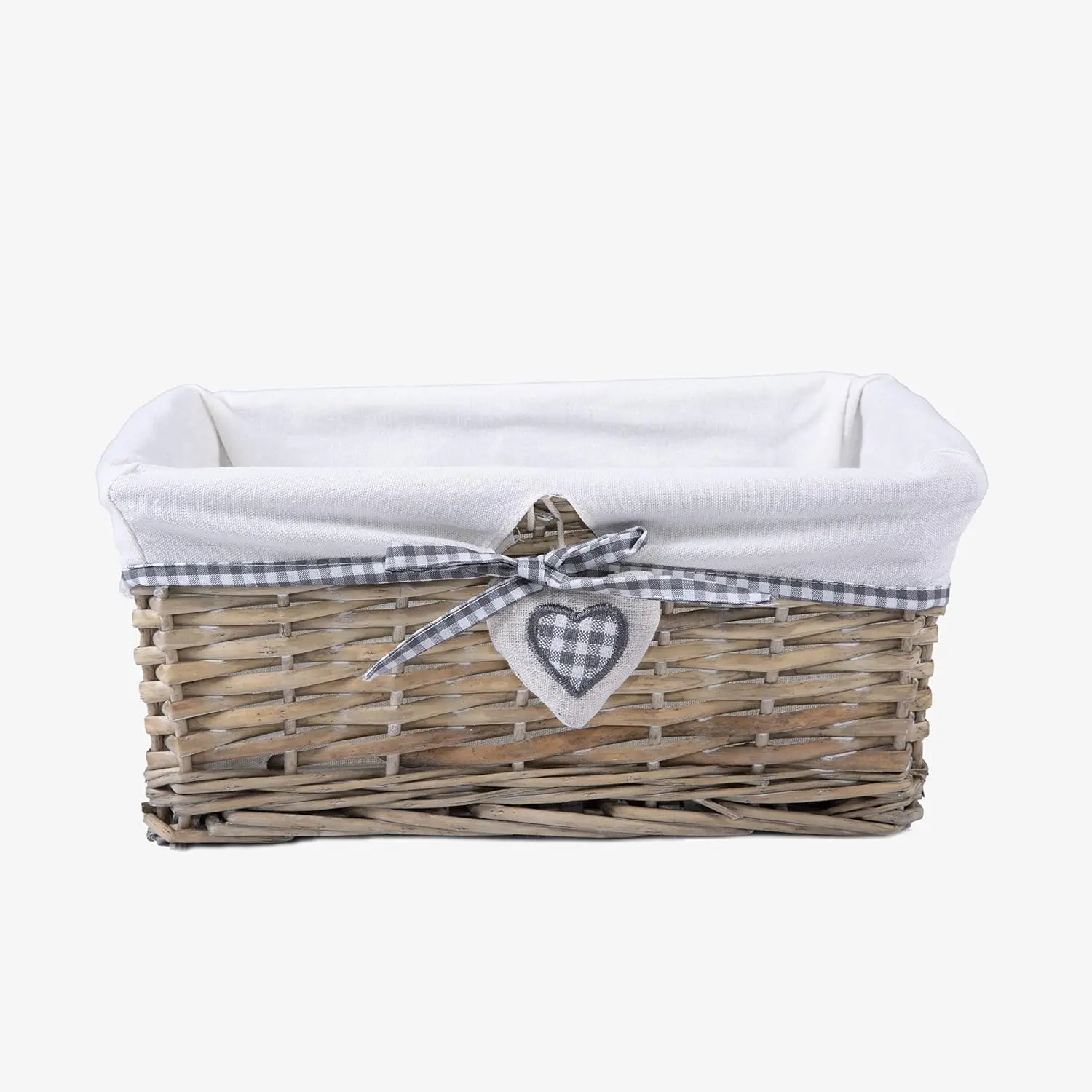 Natural Wicker Storage Basket with Lining Hamper Baskets for Gifts Empty Baskets for Shelves (Grey Washed, Medium)