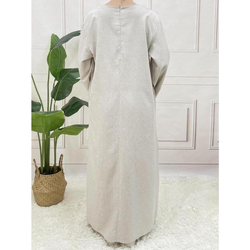 【2025】Arabic Clothing-floral Embroidery Long Sleeve Belted Tunic Dress, Elegant Long Dress for Women, Women's Islamic Clothing for All Seasons, Abaya for Daily Wear 1
