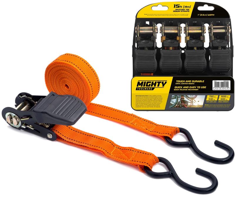 4PC Ratchet Tie Down Strap Set Cargo Trailer Marquee Roof Rack 25mm x 4.5m 2