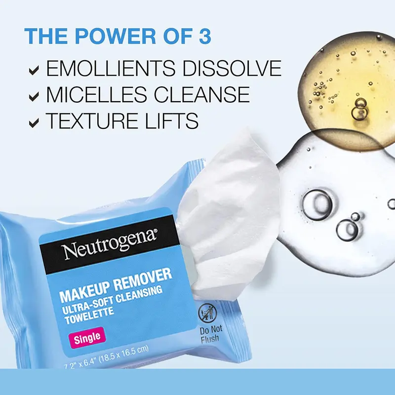 Makeup Remover Cleansing Towelette Singles, Daily Face Wipes To Remove Dirt, Oil, Makeup & Waterproof Mascara, Individually Wrapped, 20 Count 2