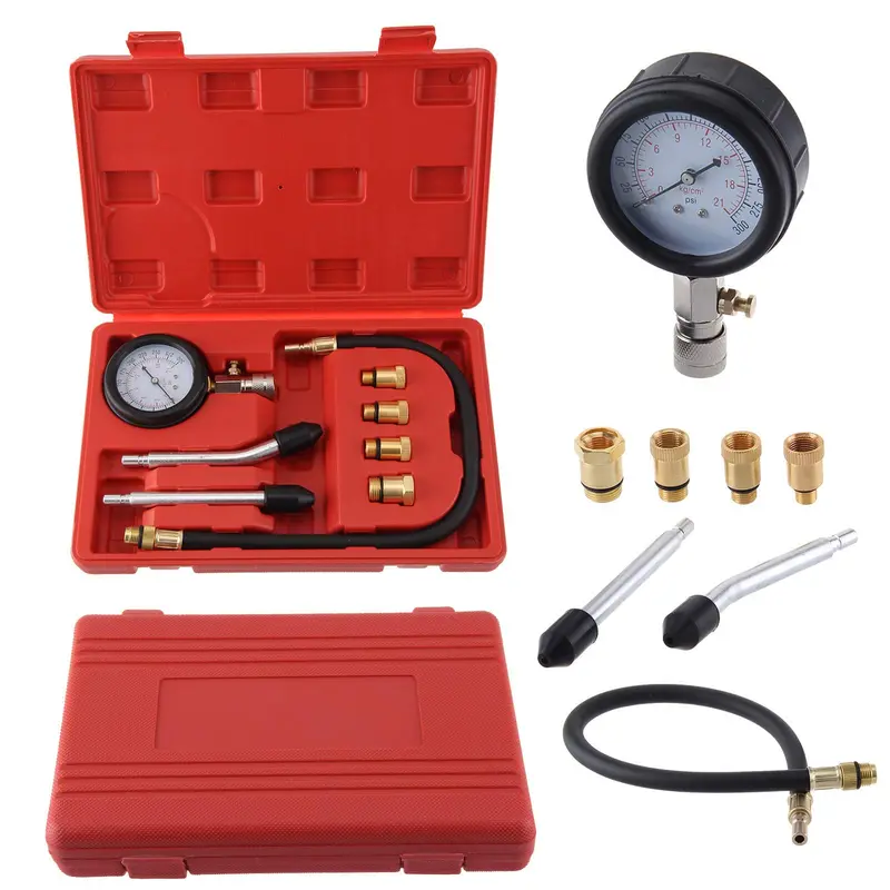 GoDyna Compression Tester Petrol Engine Compression Test Kit Automotive Petrol Pressure Gauge Diagnostic Tool with Plastic Case for Vehicles and Motorcycles 1