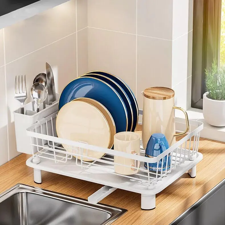 Dish Drainer Kitchen Sink Cutlery Draining Holder Plate Rack with 360°Drip Tray Organiser 2