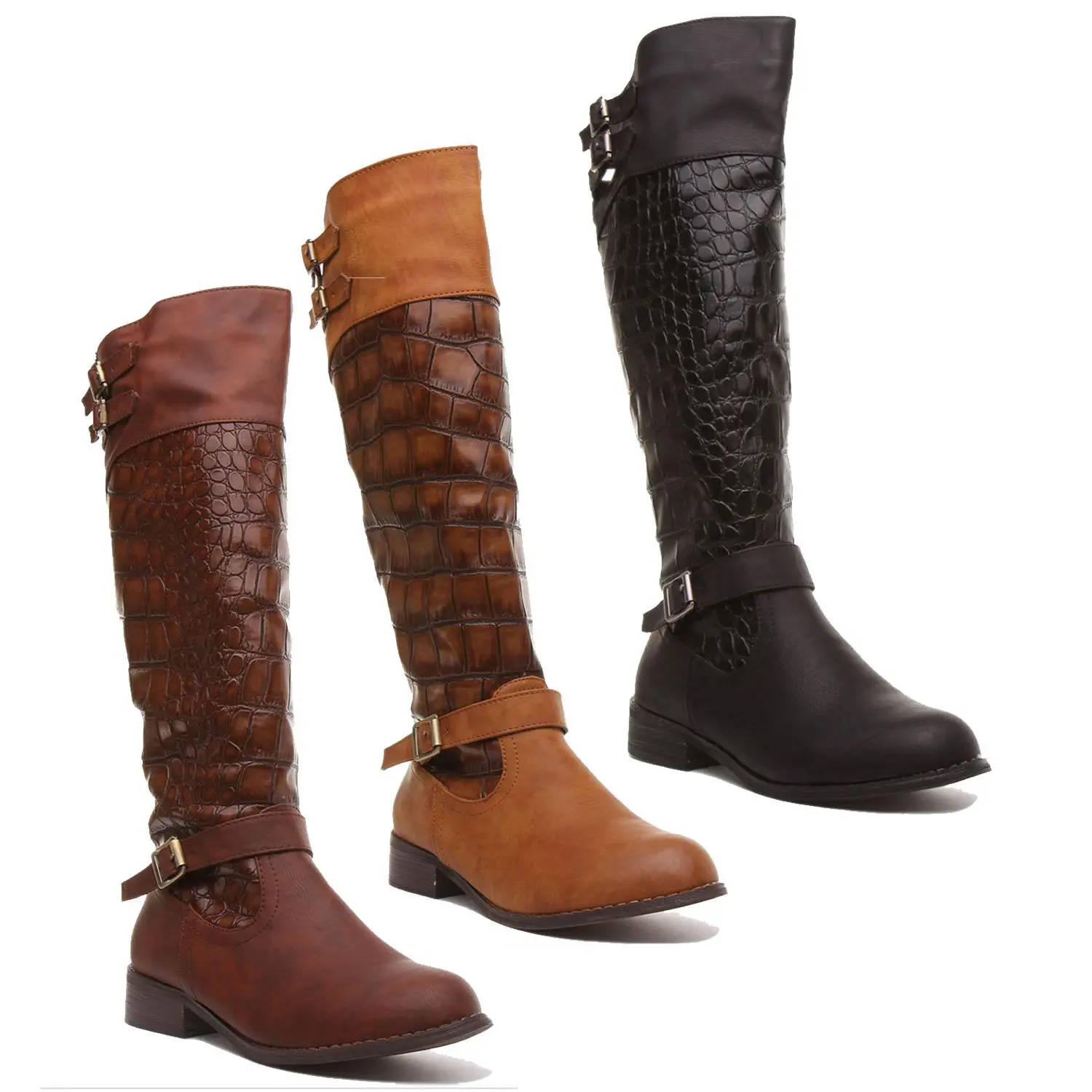 Womens Ladies Boots Gail Crocodile Print Riding Boot In Black/Brown/Tan Size UK 2 - 8